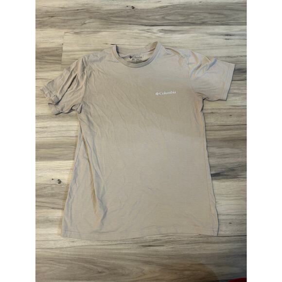 Columbia Tan Mountain & Flag Short Sleeve Graphic Tee Logo T-Shirt Men’s Medium - Picture 2 of 3